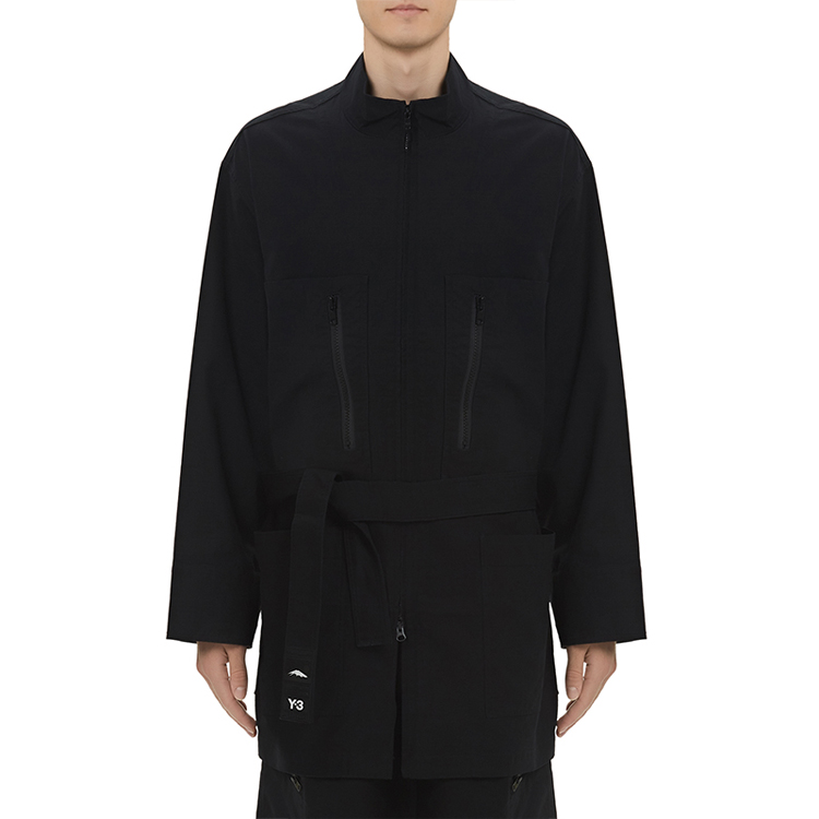 Shop Chaqueta Negra Y-3 de Largo Medio con Cuello Alto y Cinturón Casual. GK4795