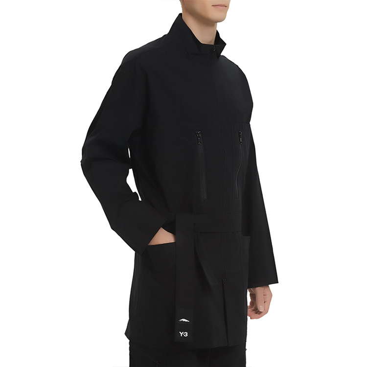 Sizing Chaqueta Negra Y-3 de Largo Medio con Cuello Alto y Cinturón Casual. GK4795