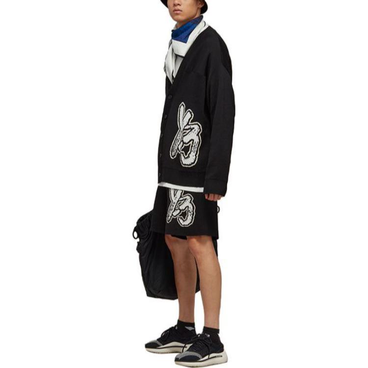 Shop Y-3 Black Straight Shorts with Graphic Print and Elastic Waist H44808