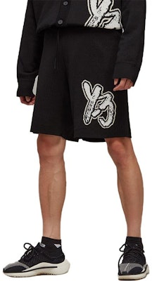 Y-3 Black Straight Shorts with Graphic Print and Elastic Waist H44808 Purchase Y-3 Black Straight Shorts with Graphic Print and Elastic Waist H44808