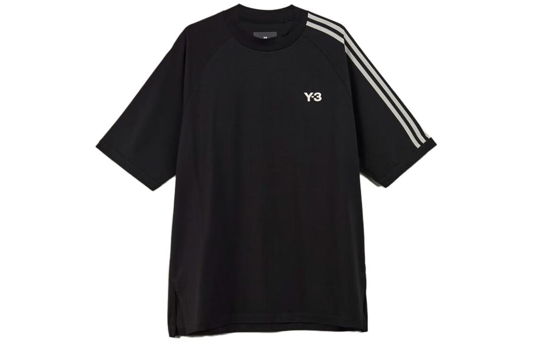 Order Y-3 ブラック ユニセックス クルーネック レタープリント 半袖 Tシャツ. 38-H63065