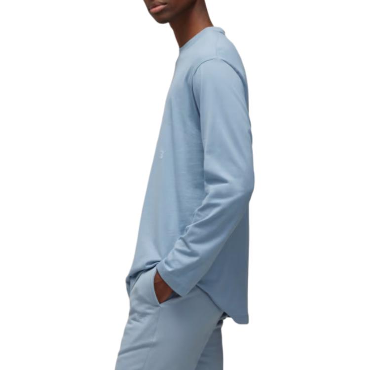 Sizing Y-3 Kaos Lengan Panjang Oversized Biru dengan Logo Cetak Unisex. JD9835