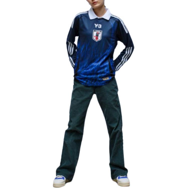 Details for Y-3 Blue Raglan Long Sleeve Striped T-Shirt with Logo Print Unisex. IS5611