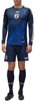 Y-3 Blue Raglan Long Sleeve Striped T-Shirt with Logo Print Unisex. IS5611 Sizing Y-3 Blue Raglan Long Sleeve Striped T-Shirt with Logo Print Unisex. IS5611