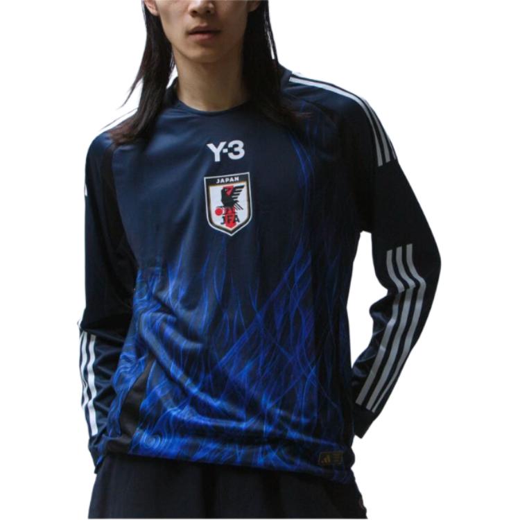 Cheap Y-3 Blue Raglan Long Sleeve Striped T-Shirt with Logo Print Unisex. IS5611