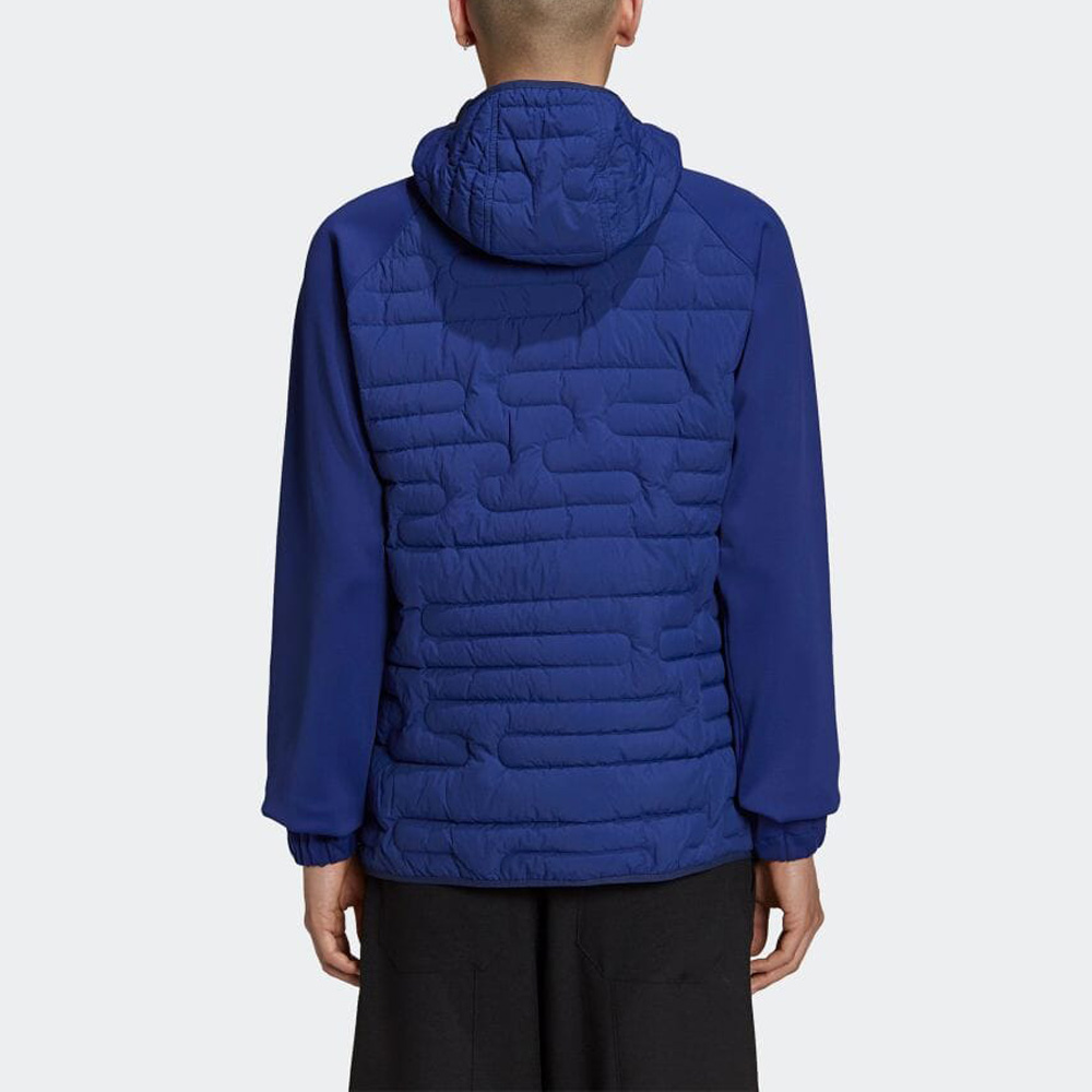 Shop Y-3 Blue Spliced Hooded Puffer Jacket HB3471