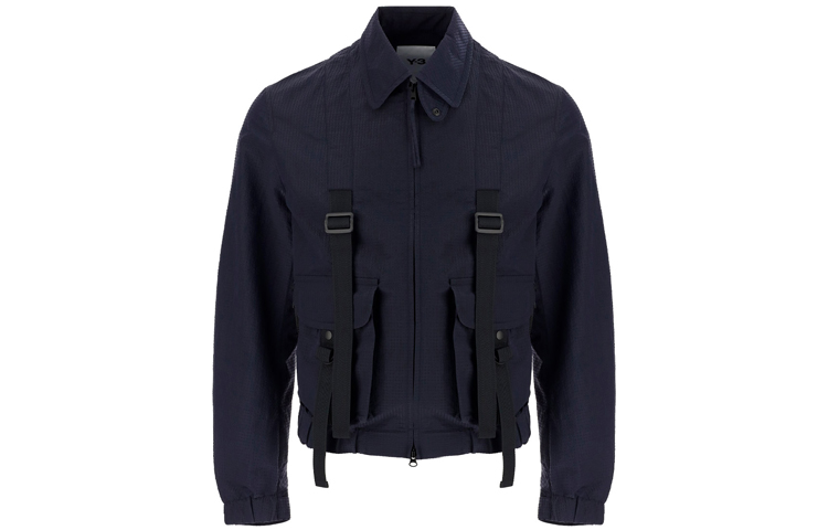 Y-3 Casual Blue Jacket with Large Pockets and Collared Design GV6075