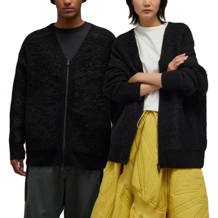 Shop Y-3 Baju Hitam V-Leher Zip Kasual Fit Longgar Uniseks. IL4624