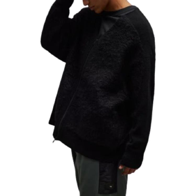 Details for Y-3 Baju Hitam V-Leher Zip Kasual Fit Longgar Uniseks. IL4624