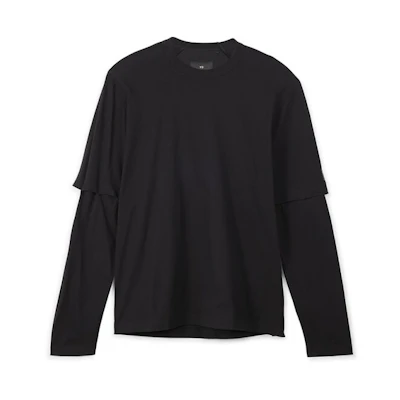 Y-3 Crepe SJ LS Minimalist Crewneck Pullover Long Sleeve Tee Black . 39-H63021
