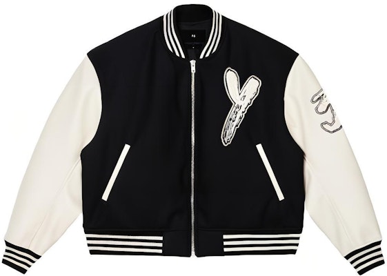 Y-3 Jaket Baseball Unisex Warna Hitam Putih dengan Bordir dan Ritsleting. H44803 Buy Y-3 Jaket Baseball Unisex Warna Hitam Putih dengan Bordir dan Ritsleting. H44803