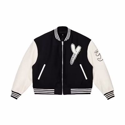 Y-3 Embroidered Letter Color-Block Zip Baseball Jacket Unisex Black White H44803