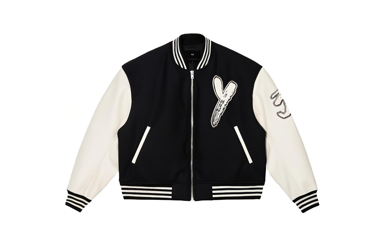 Order Y-3 Jaket Baseball Unisex Warna Hitam Putih dengan Bordir dan Ritsleting. H44803