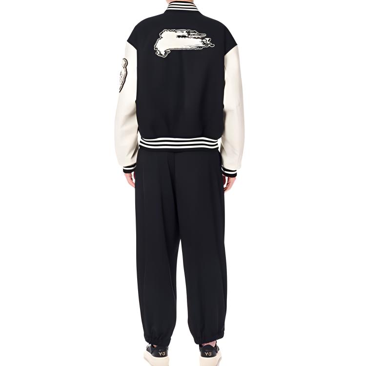 Purchase Y-3 Jaket Baseball Unisex Warna Hitam Putih dengan Bordir dan Ritsleting. H44803