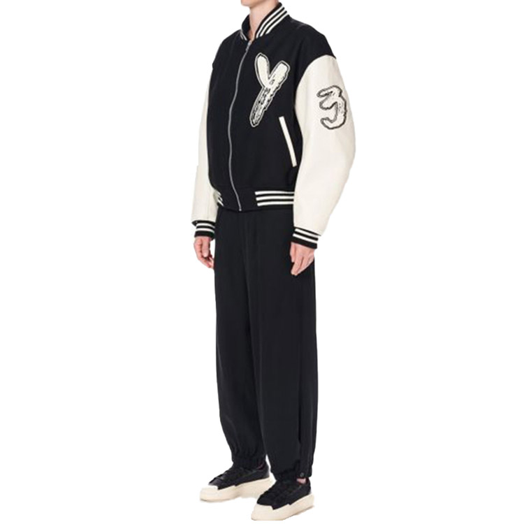 Details for Y-3 Jaket Baseball Unisex Warna Hitam Putih dengan Bordir dan Ritsleting. H44803