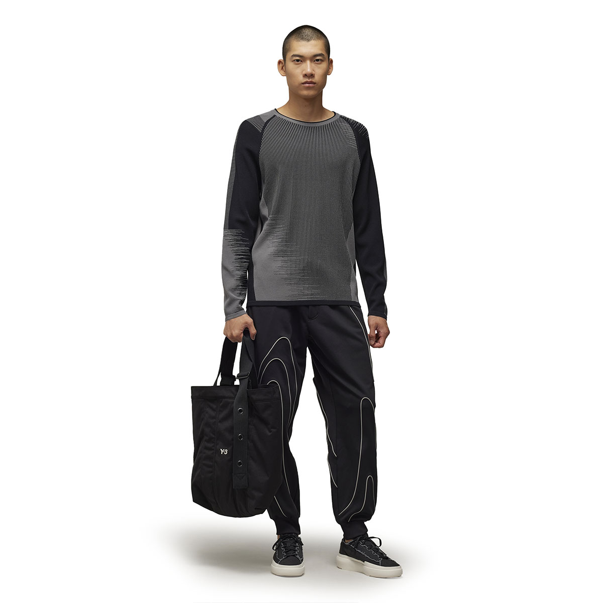 Lookbook Y-3 ENG Baju Rajutan Lengan Panjang Logo Cetak Baju Rajut IR6264