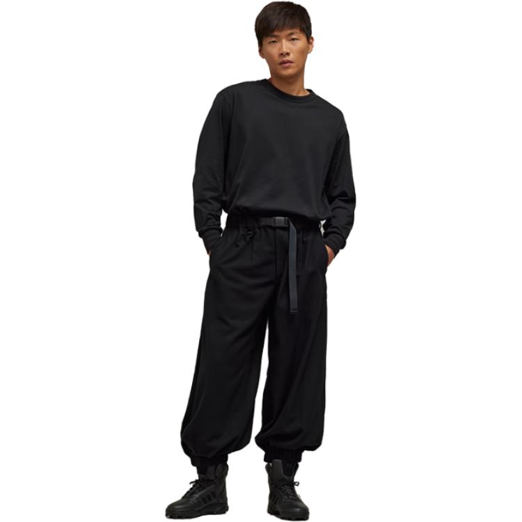 Lookbook Y-3 Celana Flanel Lebar Santai Unisex Hitam IP5567