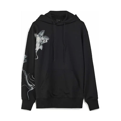 Y-3 Floral Print Hoodie Black Long Sleeve Pullover Relaxed Fit IN4335
