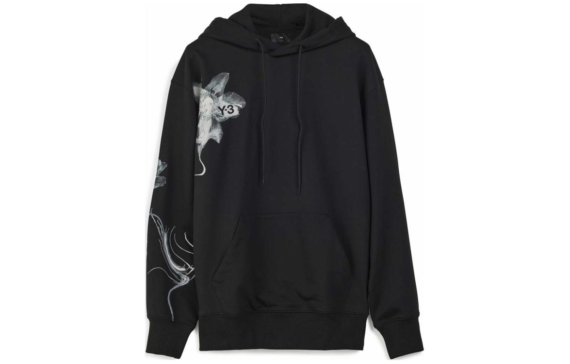 Order Y-3 Floral Print Hoodie Black Long Sleeve Pullover Relaxed Fit IN4335