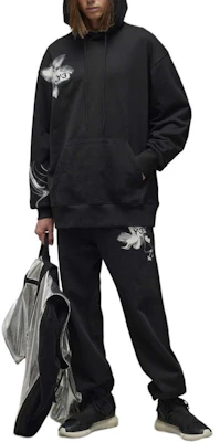 Y-3 Floral Print Hoodie Black Long Sleeve Pullover Relaxed Fit IN4335 Details for Y-3 Floral Print Hoodie Black Long Sleeve Pullover Relaxed Fit IN4335