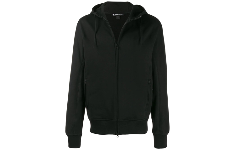 Y-3 Full-Zip Hoodie Black with Back Logo Print for Men FJ0344