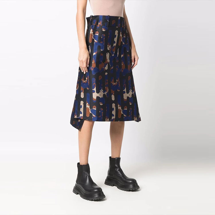 Shop Y-3 FW21 Abstract Print A-Line Midi Skirt Blue HB3368