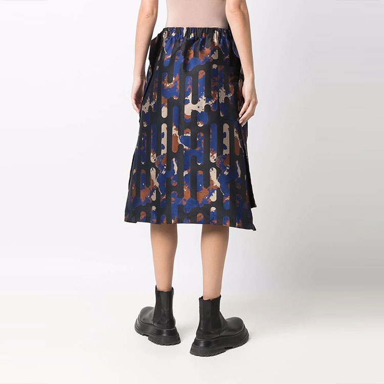 Purchase Y-3 FW21 Abstract Print A-Line Midi Skirt Blue HB3368
