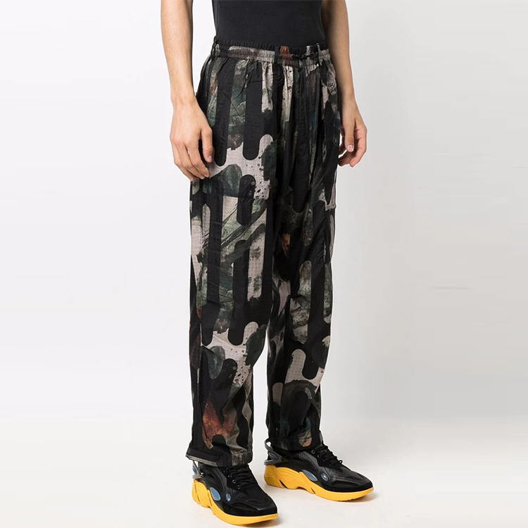 Shop Y-3 FW21 Abstract Print Loose Fit Track Pants Men Black HB3326