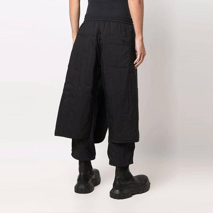 Shop Y-3 FW21 Black Asymmetric Layered Wide-Leg Pants HB3352
