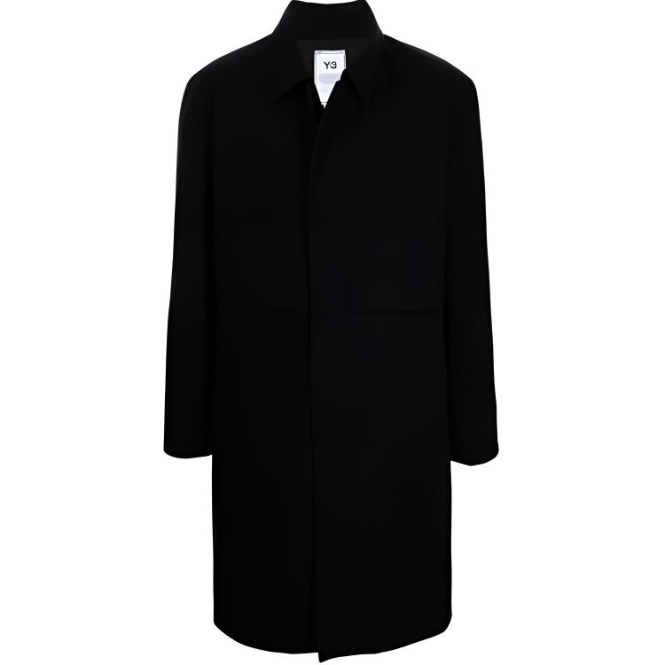 Order Y-3 FW21 블랙 로고 긴팔 코트, 솔리드 컬러 칼라 HB3378