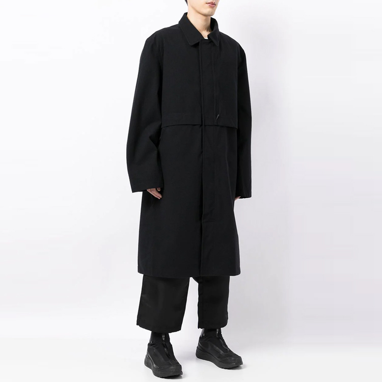 Purchase Y-3 FW21 블랙 로고 긴팔 코트, 솔리드 컬러 칼라 HB3378