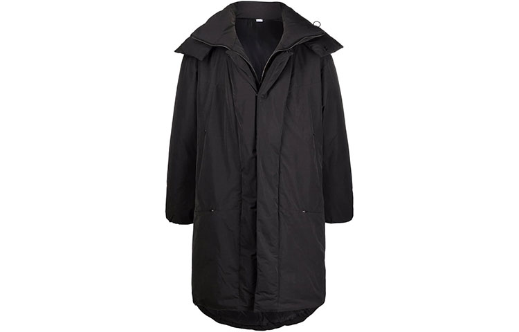 Y-3 FW21 Black Solid Color Long Down Jacket with Hood HB3335