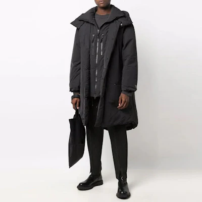 Y-3 FW21 Black Solid Color Long Down Jacket with Hood HB3335 Lookbook Y-3 FW21 Black Solid Color Long Down Jacket with Hood HB3335