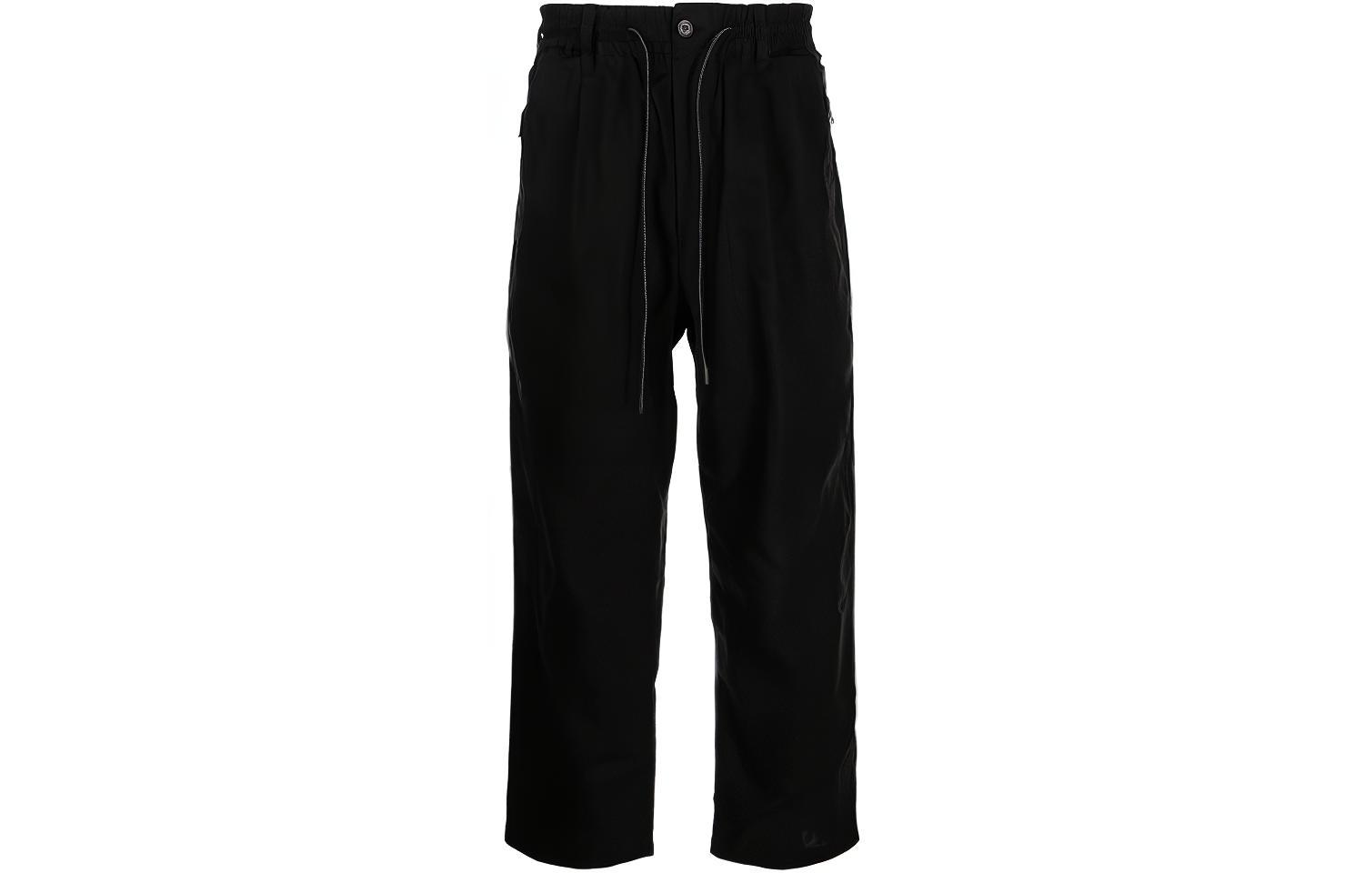 Y-3 FW21 Black Straight-Leg Pants with Side Zippers & Drawstring. HB3321