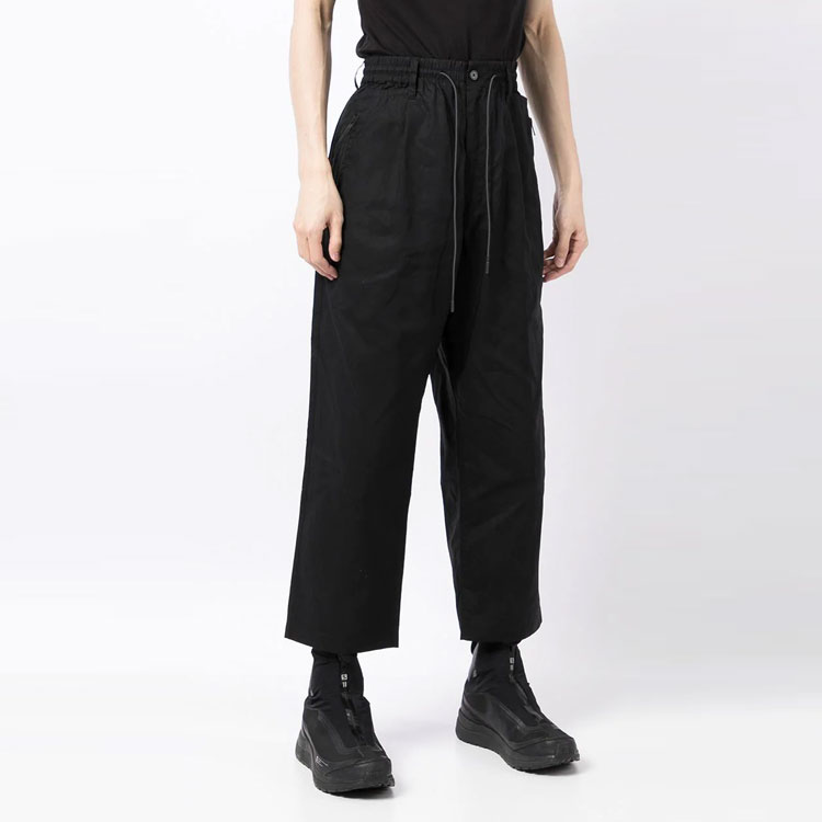 Shop Y-3 FW21 블랙 스트레이트 팬츠 사이드 지퍼 및 드로스트링. HB3321