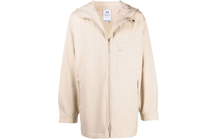 Y-3 FW21 Light Brown Logo Zip-Up Hoodie Jacket Casualwear. HB3413