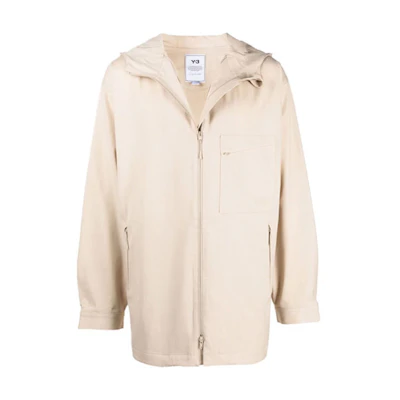 Y-3 FW21 Light Brown Logo Zip-Up Hoodie Jacket Casualwear. HB3413