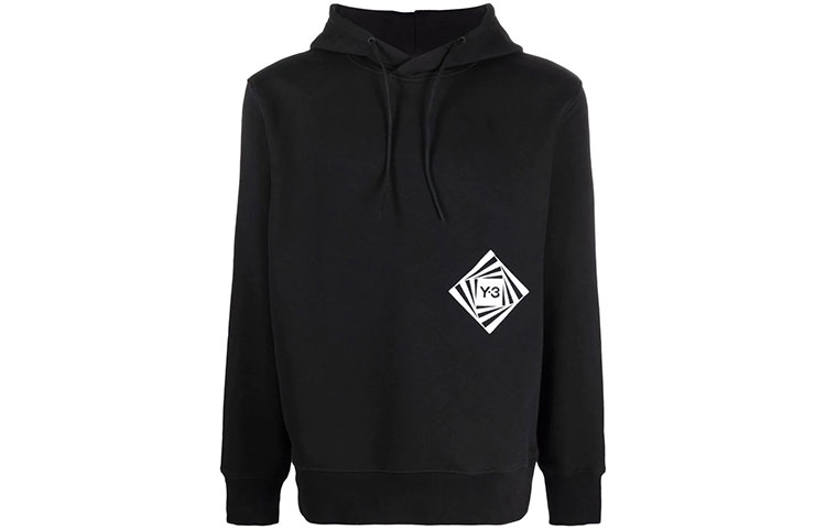 Y-3 FW21 Logo Graphic Drawstring Pullover Hoodie Black HF7067