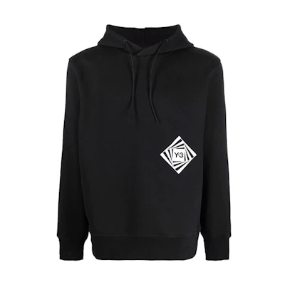Y-3 FW21 Logo Graphic Drawstring Pullover Hoodie Black HF7067