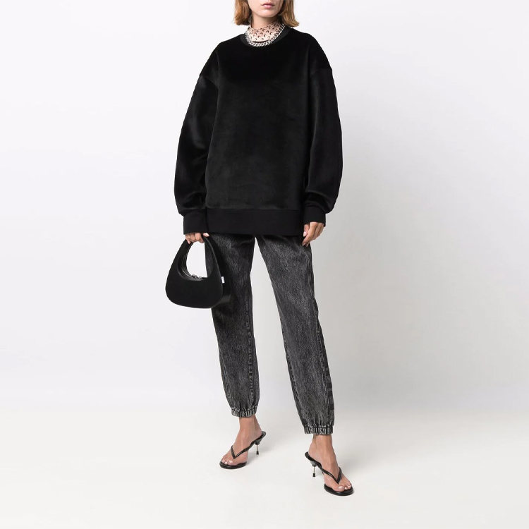 Y-3 FW21 Logo Velvet Crewneck Pullover Sweatshirt Unisex Black HB3339 圖 4