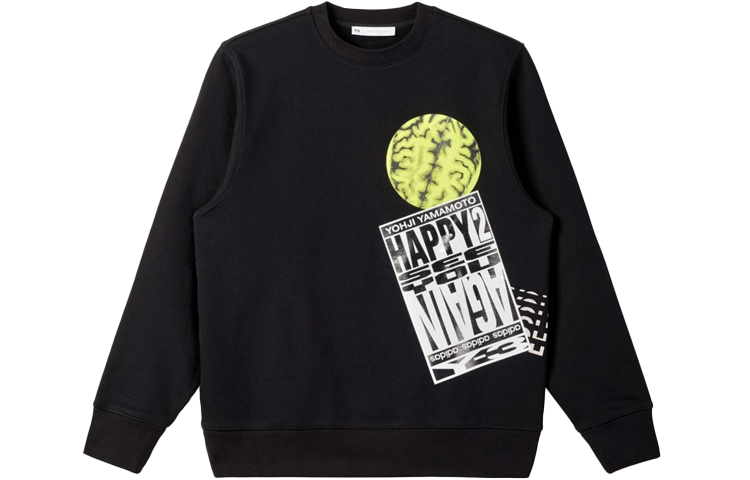 Y-3 FW21 Pattern Print Long Sleeve Crewneck Pullover Sweatshirt Black Men’s HF7068
