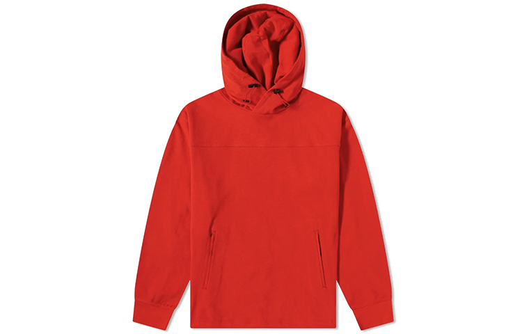 Y-3 FW21 Red Pullover Hoodie with Front Zipper Pocket. GV4173