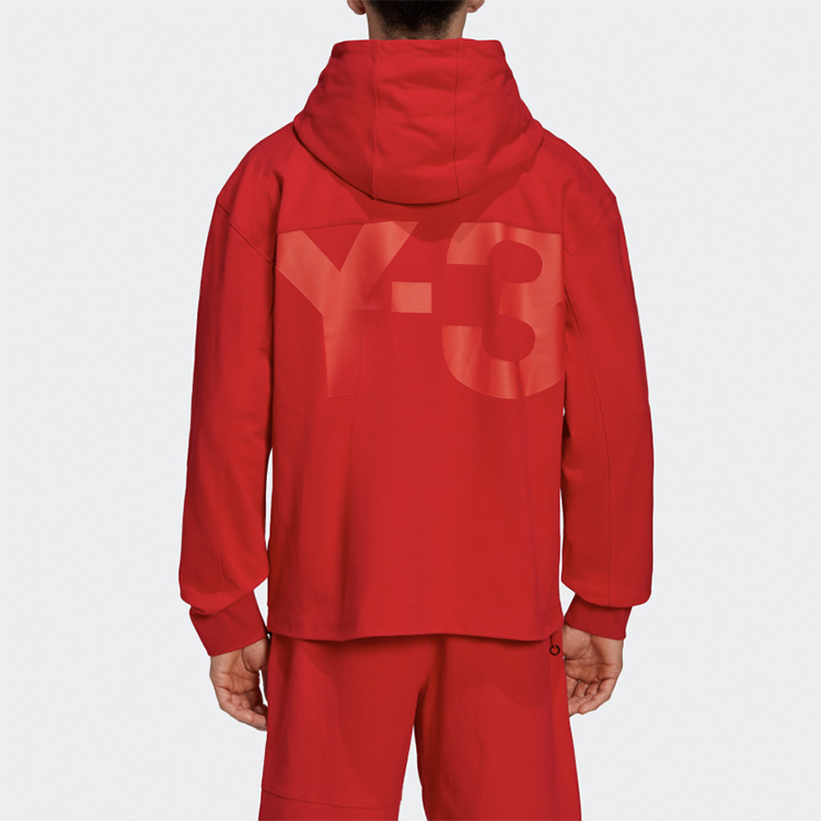 Shop Y-3 FW21 Hoodie Merah dengan Saku Depan & Resleting. GV4173