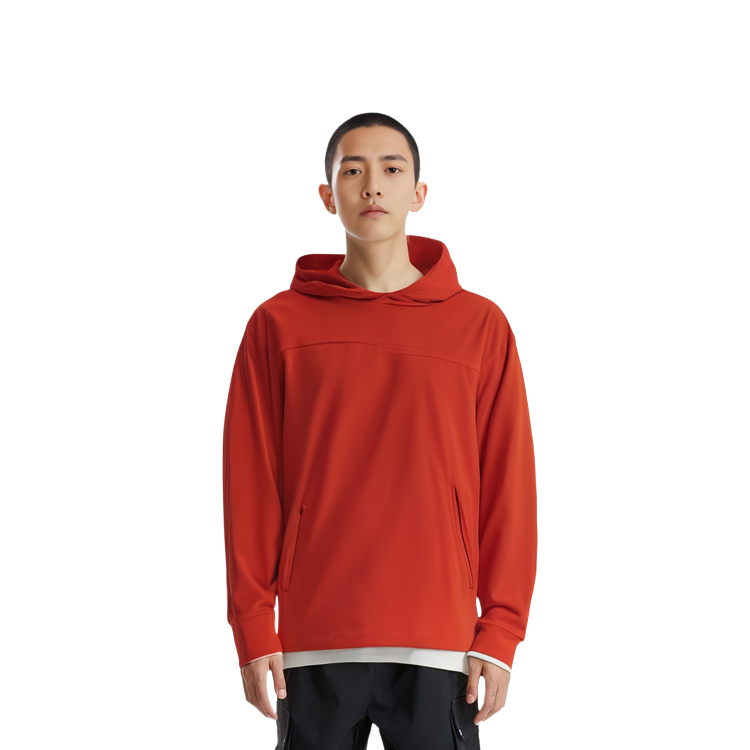 Details for Y-3 FW21 Hoodie Merah dengan Saku Depan & Resleting. GV4173