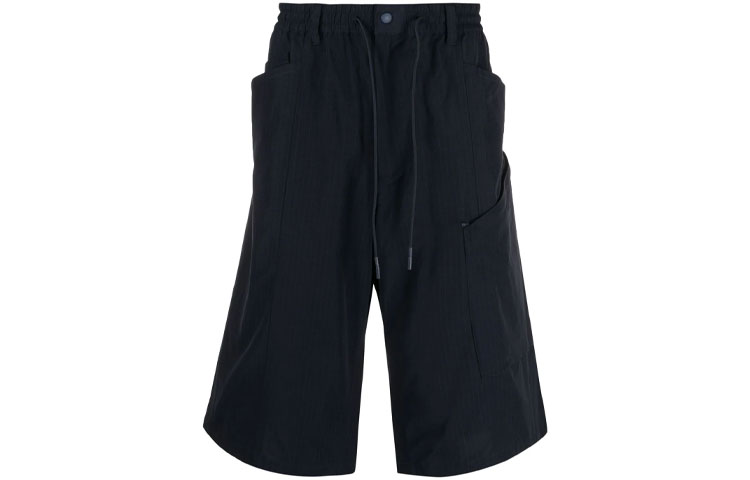 Y-3 FW21 Solid Color Drawstring Waist Knee-Length Shorts Navy GV4229