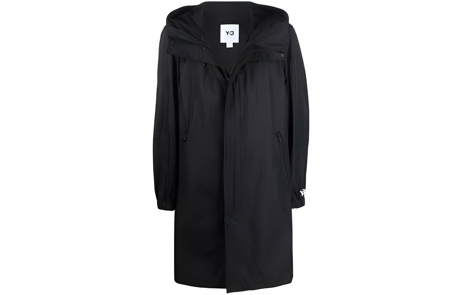 Y-3 FW21 Solid Color Long Hooded Coat Black HG6068