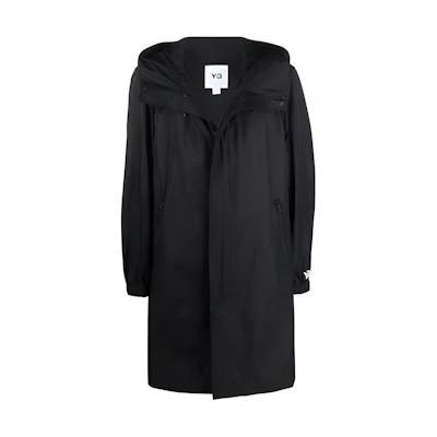 Y-3 FW21 Solid Color Long Hooded Coat Black HG6068