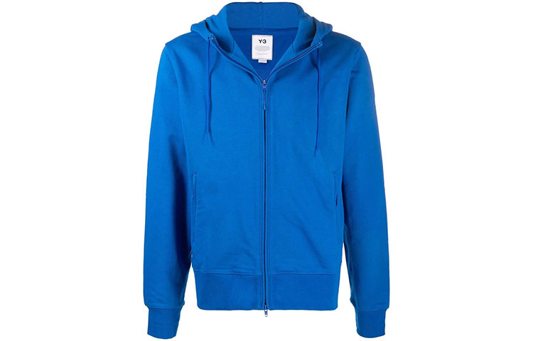Y-3 FW21 Solid Color Zip Cotton Hoodie Jacket Blue HB6313