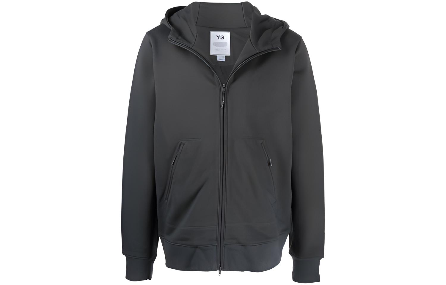 Y-3 FW21 Solid Color Zip Hoodie Jacket Dark Gray Cotton HF2148