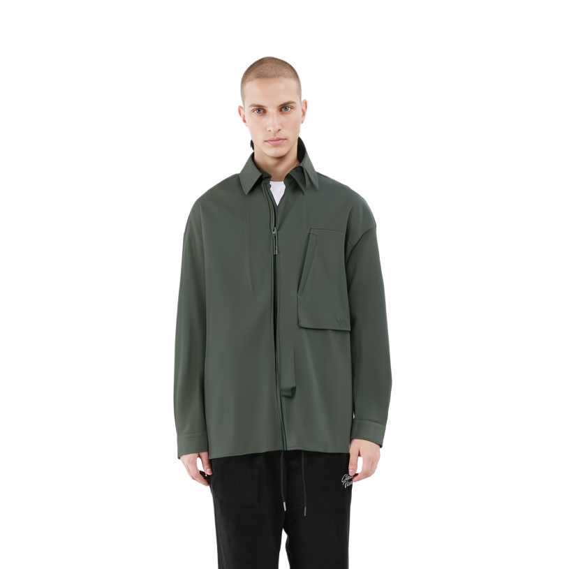 Details for Y-3 FW21 Solid Pocket Shirt Collar Jacket Green . HB3422